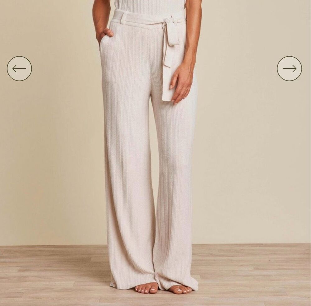 Barefoot Dreams $155 Women's CozyChic Ultra Lite Rib Belted Pants Sand Dune M NW